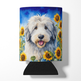 Old English Sheepdog in Sunflowers Can or Bottle Hugger (Color: 198453232359)