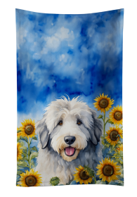 Old English Sheepdog in Sunflowers Kitchen Towel (Color: 198453049384)