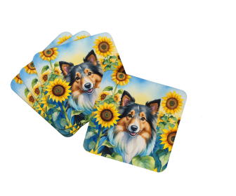 Sheltie in Sunflowers Foam Coasters (Color: 198453234452)