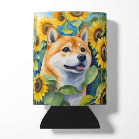Shiba Inu in Sunflowers Can or Bottle Hugger (Color: 198453232670)