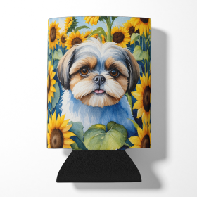 Shih Tzu in Sunflowers Can or Bottle Hugger (Color: 198453232687)