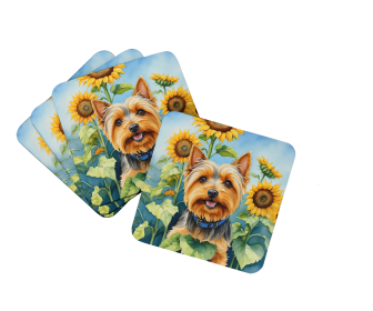 Silky Terrier in Sunflowers Foam Coasters (Color: 198453234506)
