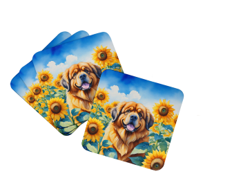 Tibetan Mastiff in Sunflowers Foam Coasters (Color: 198453234513)