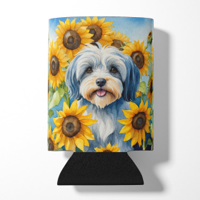 Tibetan Terrier in Sunflowers Can or Bottle Hugger (Color: 198453232748)