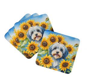 Tibetan Terrier in Sunflowers Foam Coasters (Color: 198453234537)