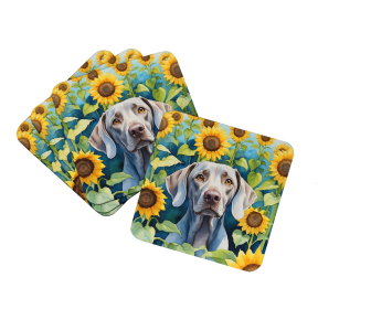 Weimaraner in Sunflowers Foam Coasters (Color: 198453234551)