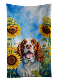 Welsh Springer Spaniel in Sunflowers Kitchen Towel (Color: 198453049803)
