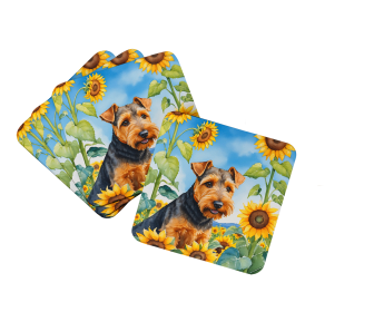 Welsh Terrier in Sunflowers Foam Coasters (Color: 198453234575)