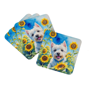 Westie in Sunflowers Foam Coasters (Color: 198453234599)