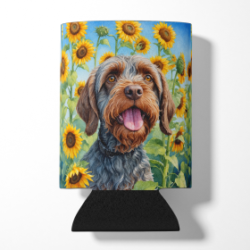 Wirehaired Pointing Griffon in Sunflowers Can or Bottle Hugger (Color: 198453232830)