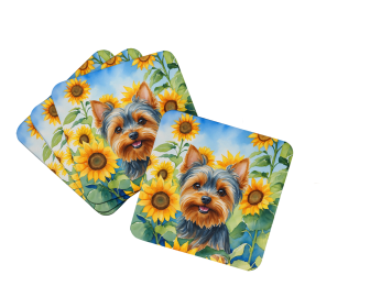 Yorkshire Terrier in Sunflowers Foam Coasters (Color: 198453234636)