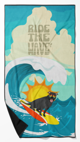 Surfer Dog Black Pit Bull Terrier Premium Beach Towel (Color: 194030683118)