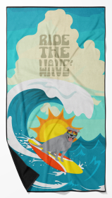 Surfer Dog Blue Pit Bull Terrier Premium Beach Towel (Color: 194030683132)