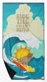 Surfer Dog Tan Pit Bull Terrier Premium Beach Towel (Color: 194030683149)