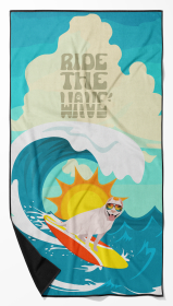 Surfer Dog White Pit Bull Terrier Premium Beach Towel (Color: 194030683156)
