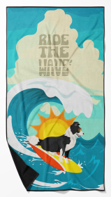 Surfer Dog Border Collie Premium Beach Towel (Color: 194030683224)