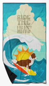 Surfer Dog Red Border Collie Premium Beach Towel (Color: 194030683231)