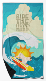 Surfer Dog White Boxer Premium Beach Towel (Color: 194030683279)