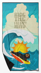 Surfer Dog Black and Tan Cavalier Spaniel Premium Beach Towel (Color: 194030683286)
