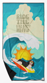 Surfer Dog Tricolor Cavalier Spaniel Premium Beach Towel (Color: 194030683316)