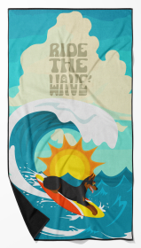 Surfer Dog Doberman Pinscher Premium Beach Towel (Color: 194030683446)