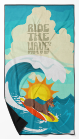 Surfer Dog Red Doberman Pinscher Premium Beach Towel (Color: 194030683453)