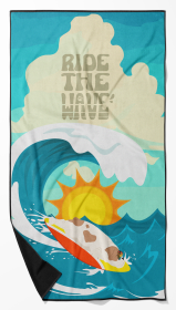 Surfer Dog Piebald English Bulldog Premium Beach Towel (Color: 194030683477)