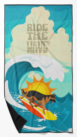 Surfer Dog Black Tan German Shepherd Premium Beach Towel (Color: 194030683552)