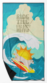 Surfer Dog Cream Golden Retriever Premium Beach Towel (Color: 194030683569)
