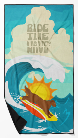 Surfer Dog Mahogany Golden Retriever Premium Beach Towel (Color: 194030683583)