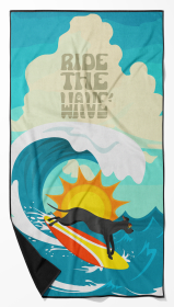 Surfer Dog Black Great Dane Premium Beach Towel (Color: 194030683590)