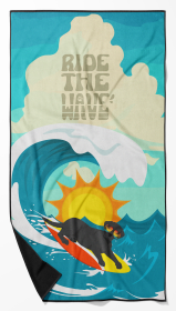 Surfer Dog Black Labrador Retriever Premium Beach Towel (Color: 194030683675)