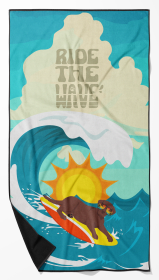 Surfer Dog Chocolate Labrador Retriever Premium Beach Towel (Color: 194030683682)