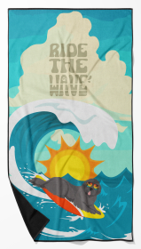 Surfer Dog Black Newfoundland Premium Beach Towel (Color: 194030683743)