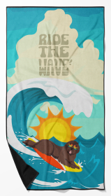 Surfer Dog Brown Newfoundland Premium Beach Towel (Color: 194030683750)