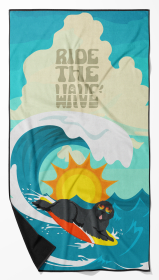 Surfer Dog Grey Newfoundland Premium Beach Towel (Color: 194030683767)