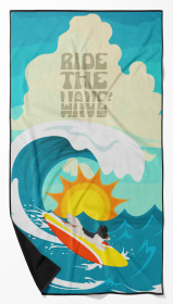 Surfer Dog Black White Papillon Premium Beach Towel (Color: 194030683781)