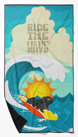 Surfer Dog Black Pekingese Premium Beach Towel (Color: 194030683811)