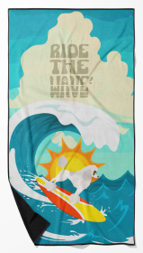 Surfer Dog Standard White Poodle Premium Beach Towel (Color: 194030683910)