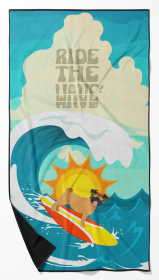 Surfer Dog Apricot Pug Premium Beach Towel (Color: 194030683927)