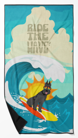 Surfer Dog Black Schnauzer Premium Beach Towel (Color: 194030684016)