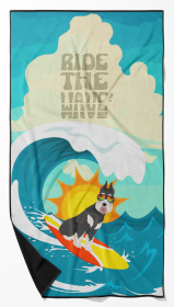 Surfer Dog Black Silver Schnauzer Premium Beach Towel (Color: 194030684023)