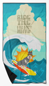 Surfer Dog Schnauzer Premium Beach Towel (Color: 194030684030)