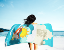 Surfer Dog Red White Siberian Husky Premium Beach Towel