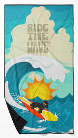Surfer Dog Black Toy Poodle Premium Beach Towel (Color: 194030684108)