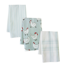 Tea Towel (Set of 3) 20" x 28" Cotton (Color: Chickens/Teal)