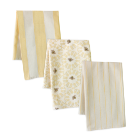 Tea Towel (Set of 3) 20" x 28" Cotton (Color: Yellow/Bee)