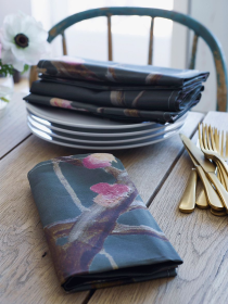 Napkin Set (Color: Tree with Pink Flowers on Dark Grey)