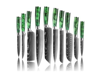 Chef Knife Blue 8 Inches Handle (Option: Green 10piece set)