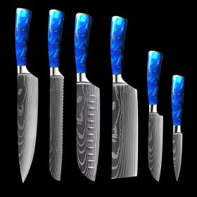 Chef Knife Blue 8 Inches Handle (Option: Blue 6piece set)